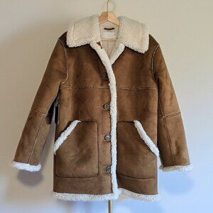 NWT Aritzia Wilfred Free Brown Faux Suede Catrina sherpa jacket Size XS